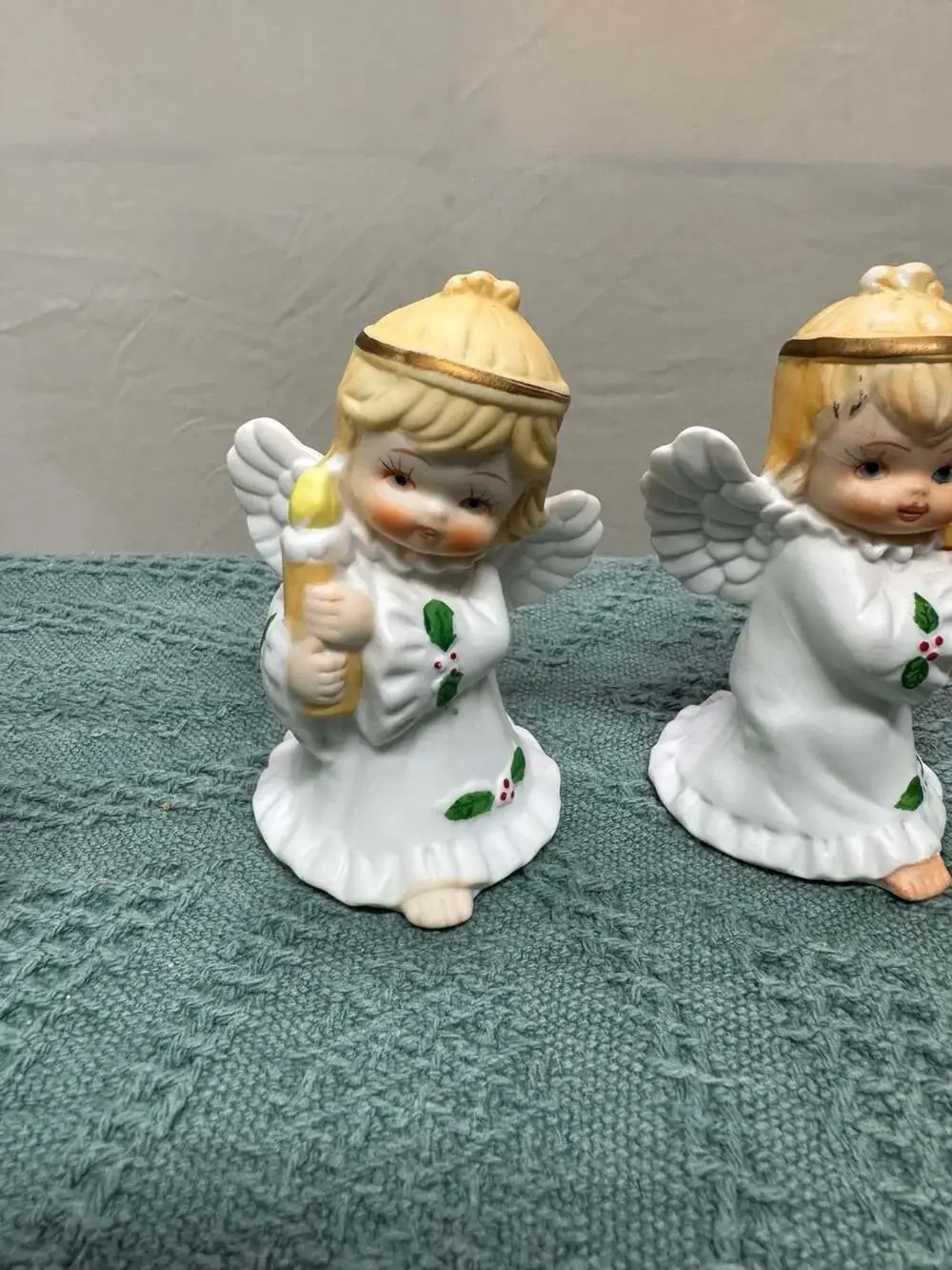 Vintage Homco Set of 3 Porcelain Child Angel Figurines with Candle, Harp, and St